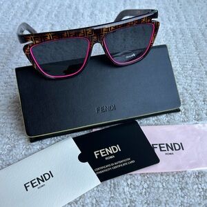 Fendi Zucca Havana Sunglasses Tortoise Shell and Neon Pink NEW